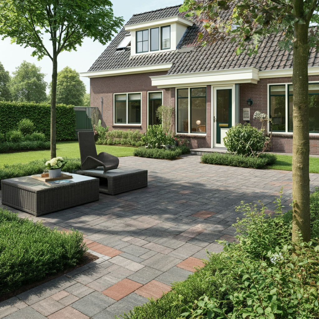 Bestrating Laren met duurzame klinkers en keramische tegels voor tuin en oprit.