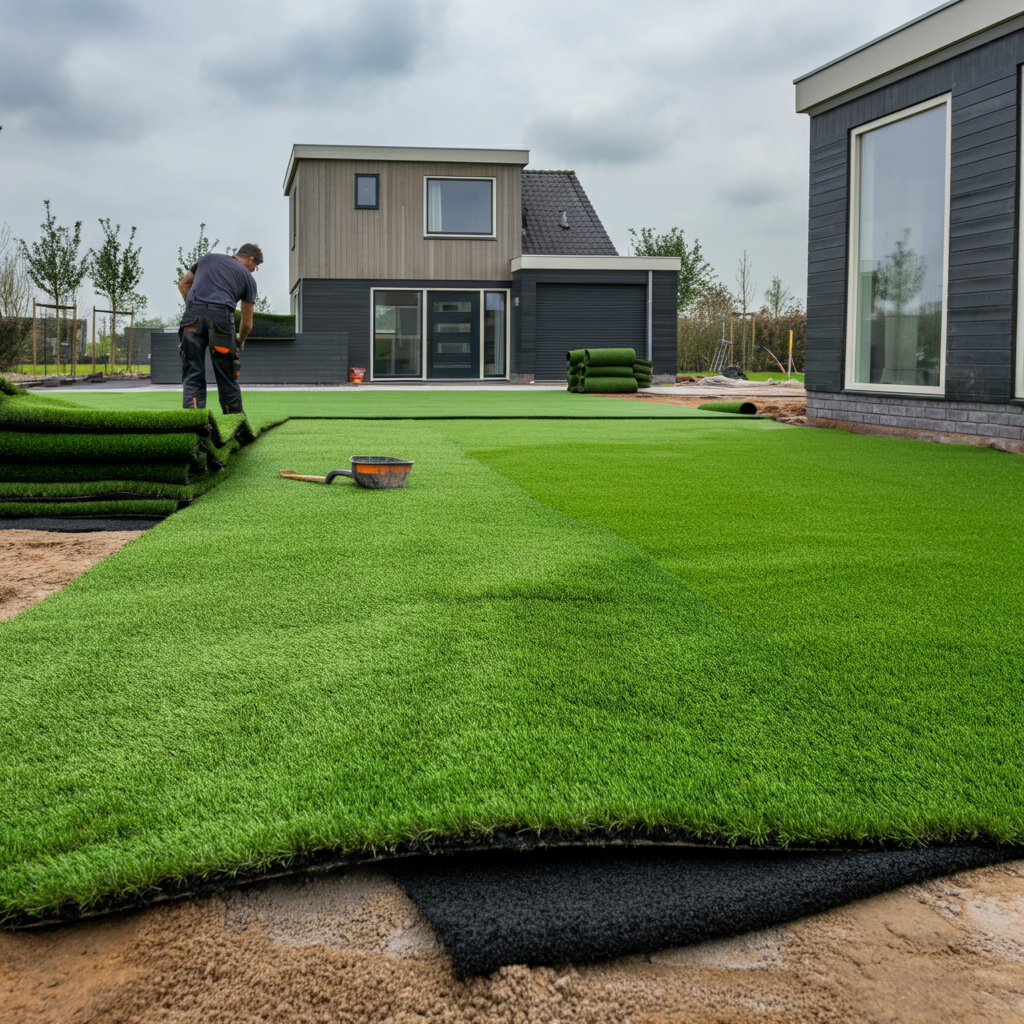 Fraaie siertuin in Lelystad met hoogwaardig kunstgras.