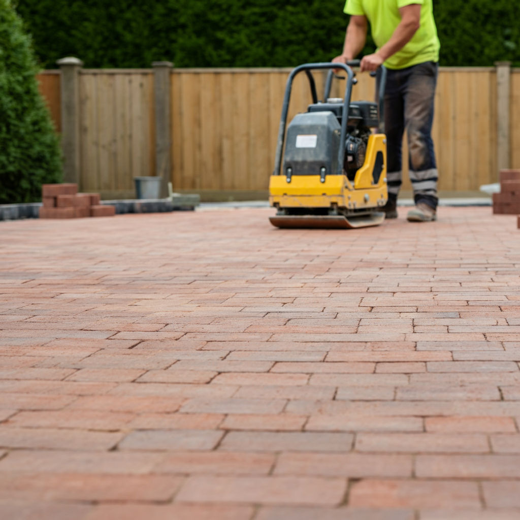 Een charmante tuin in Muiden met zorgvuldig gelegde bestrating, omringd door kleurrijke bloemen en een gezellige zithoek.