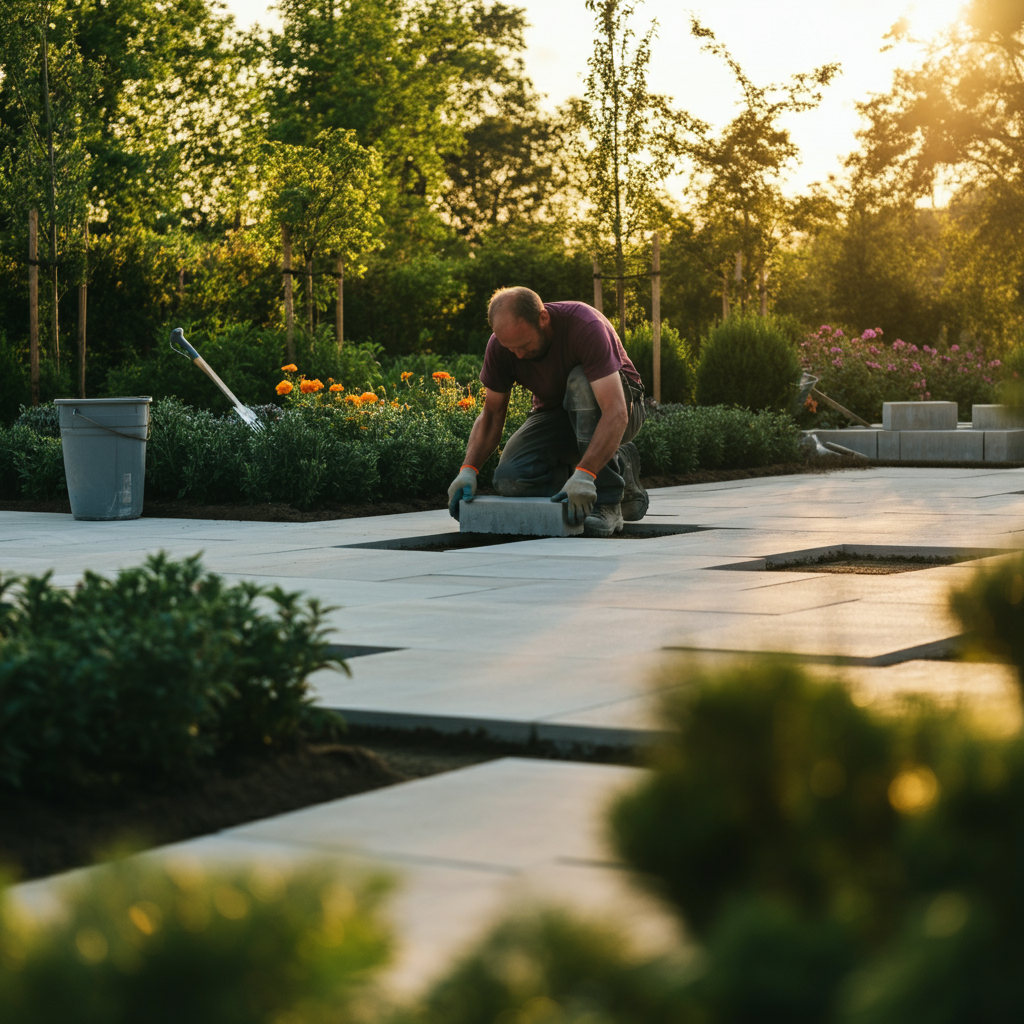 Een luxe tuin in Laren met elegant gelegde bestrating, aangevuld met stijlvolle beplanting en een comfortabele buitenruimte.
